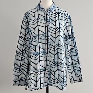 Zuri Kenya Hand Printed Batik Cotton Shirt Medium Blue African